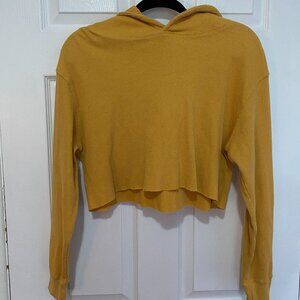Mustard Cropped Hoodie, Waffle Fabric